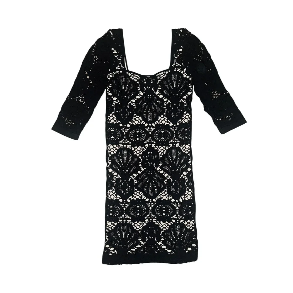 ND1 Free People Black Crochet Lace Bodycon Dress Party Cocktail‎ Evening
